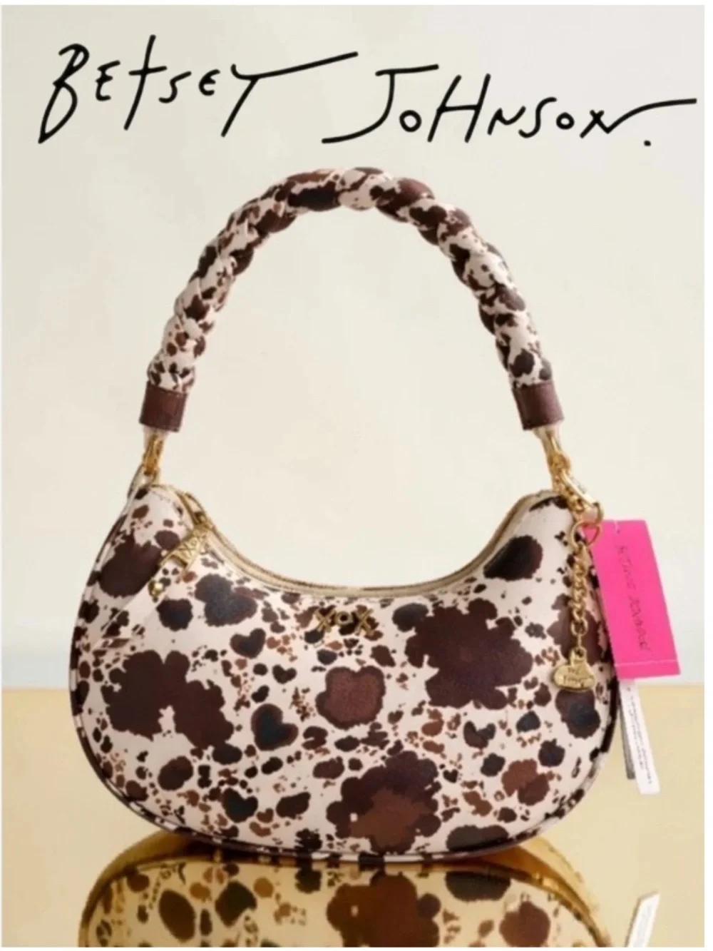 Betsey Johnson Xonorthy Woven Cow-Print Hearted Woven Shoulder Bag
